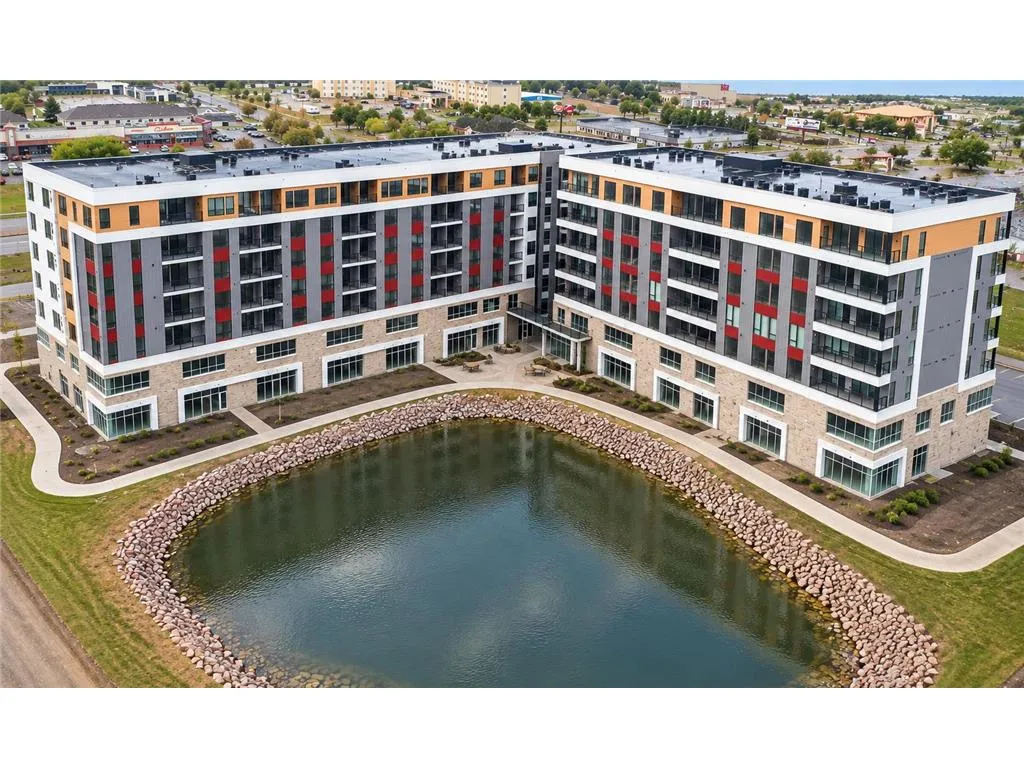 Aerial view of MAKT Condos and the pond